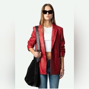Zadig & Voltaire Visko Crinkled Red Lambskin jacket.